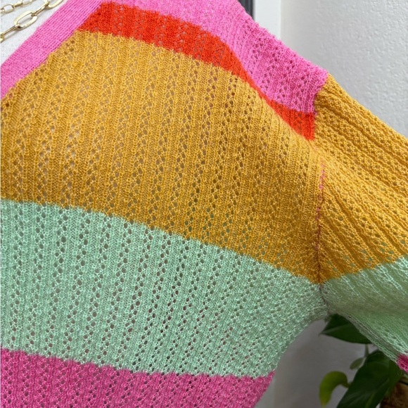 NWT Dee Elly Women’s Multi Color Striped Cropped Cardigan Sweater | Size L - Picture 5 of 12